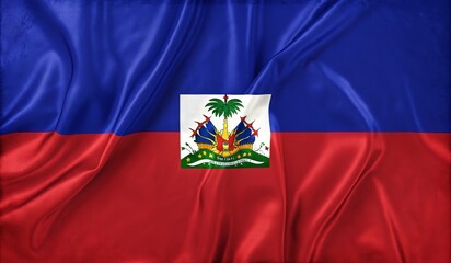 Close up of the national flag of haiti waving in the wind