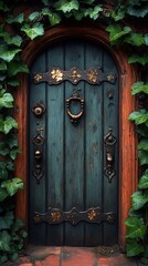 Teal door ornate ivy design images