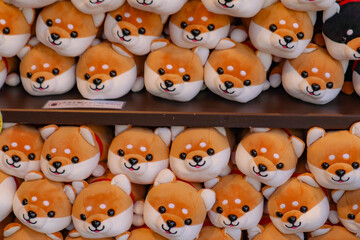 Cute Fluffy Shiba Inu Dog Toys in a Row