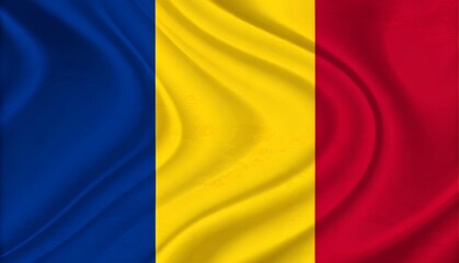 The national flag of romania waving in the wind with a beautiful texture