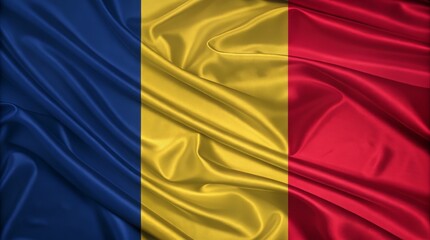 The national flag of romania waving in the wind with a beautiful texture