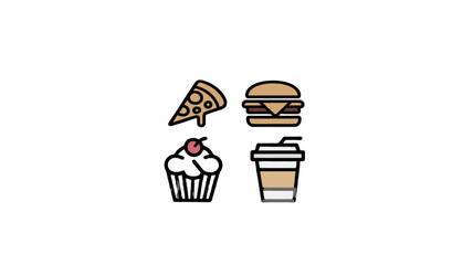 A diverse collection of tasty food icons.
