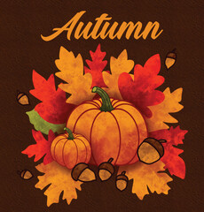 Vector set of autumn icons. Falling leaves, acorns, pinecones and old twigs. Flat cartoon colorful vector illustration. Illustrator Artwork, set of illustrations of autumn decorations and frames. 