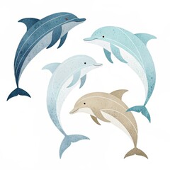 Naklejka premium Four colorful dolphins isolated on white background in vector format