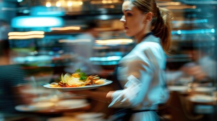 Obraz premium Restaurant staff member serving food