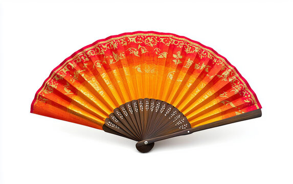 Small Hand Fan with Vijay Dashami Motifs Isolated On White Background.