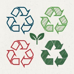 Obraz premium Four recycling symbols in different colors and styles on white background