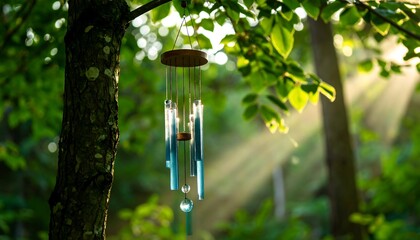 Wind chime hanging from tree