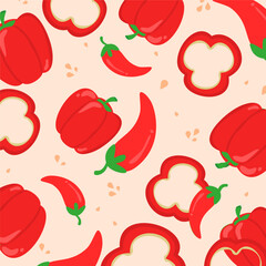 Red bell pepper and chilli seameless pattern. Can be used for wallpaper, paper wrapping, food element, decoration, food element