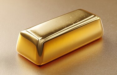 A shiny gold bar with smooth surface and rectangular shape, representing precious metal and financial value.