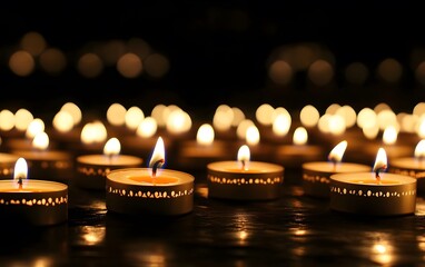 Many Burning Candles in the Dark Night Peaceful Remembrance