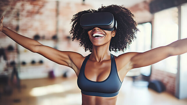 Woman Experiencing VR in a Gym Setting