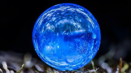 Vibrant Blue Glass Sphere Macro Photography