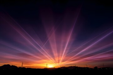 Radiant Sunset Horizon Laser Beams Spectacular Sky Abstract Digital Art Background Natural Scene