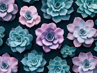 Stunning Echeveria Succulent Pattern, Pastel Purple Teal Plants