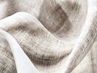 Elegant Beige Linen Fabric Texture Background, Draped Soft Textile, Natural Fiber,  Closeup Detail