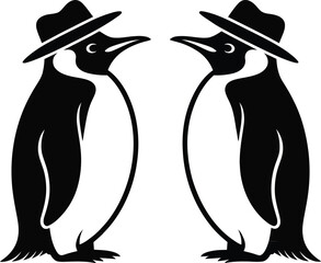 Minimal Penguin Couple Illustration  Icon, Logo & Humor Art