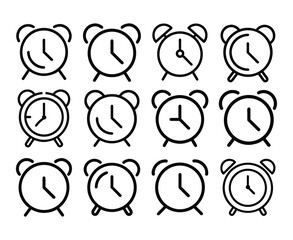 Alarm Clock Icon Set Vintage Bell Timer Line Vector Collection