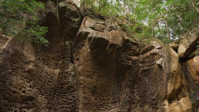 「救馬溪のジオサイト・虫喰い(タフォニ)」和歌山県上富田町 Tafoni Rock Formations at Sukuma Valley Geosite &ndash; Kamitonda, Wakayama Prefecture