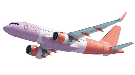 Commercial passenger airplane in flight, isolated on transparent background