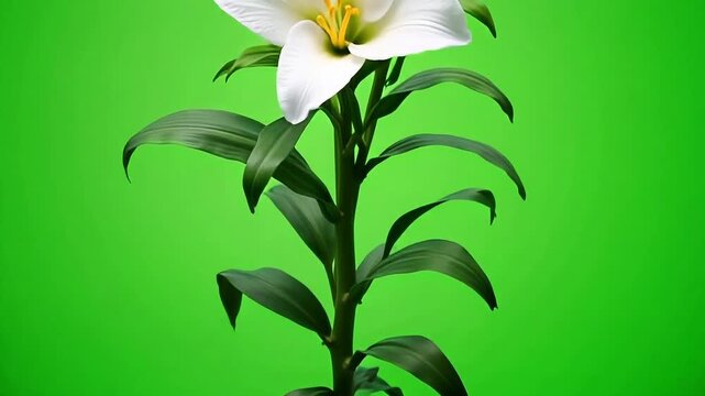 Elegant white lily blooms gracefully against vibrant green backdrop, perfect for spring promotions, floral designs, and peaceful nature scenes