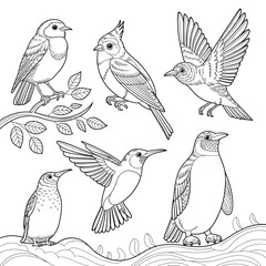 Flying Bird Outline Set