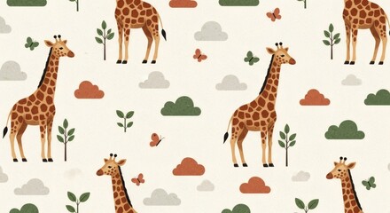 Obraz premium Cartoon Giraffe Seamless Pattern for Gift Wrapping Paper, Baby Shower Decorations, and Kids' Party Supplies
