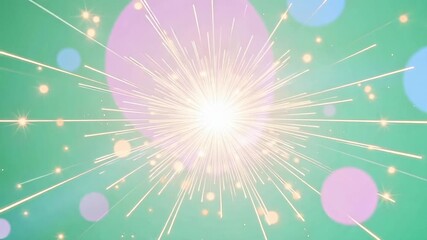 Sparkling light trails create an exciting energy burst on a mint green background with soft bokeh circles, perfect for a celebration or magical reveal - Powered by Adobe