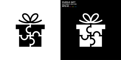 Puzzle and gift logo. Giving, intelligence, organizing. Vector icon symbol template EPS 10.