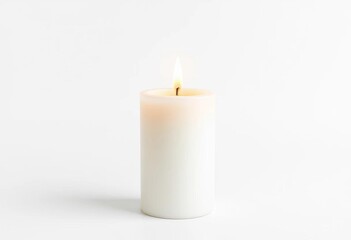A pristine white pillar candle, isolated on a pure white background,  bright,  photography