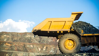Obraz premium Yellow mining truck in quarry