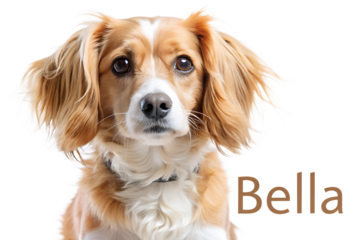 Cute dog portrait named bella isolated on transparent background