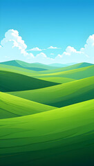 Obraz premium Rolling green hills under a bright blue sky with fluffy white clouds landscape nature