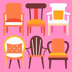 Fototapeta premium Stylish and colorful collection of modern chairs perfect for interior design, home decor, or creative projects, evoking a sense of comfort and elegance