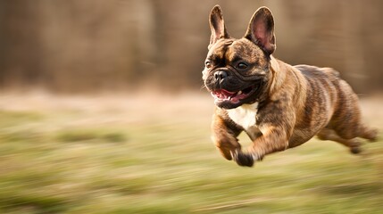 Fototapeta premium French bulldog sprinting happily across a field