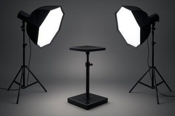 Premium product display stand with adjustable height mechanism and professional studio lighting for commercial photography