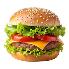 Delicious cheeseburger isolated on transparent background close up
