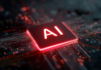 Conceptual Rendering of Artificial Intelligence Microchip with Circuitry
