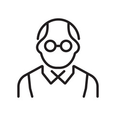 Old man avatar icon in outline style. Editable stroke vector illustration of elderly person with glasses. Suitable for senior character, pension, aging, healthcare, avatar, and people icon concepts.