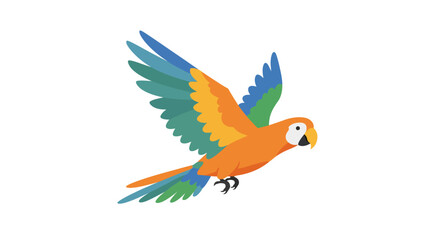 Fototapeta premium Colorful parrot flying with wings spread on a white background.