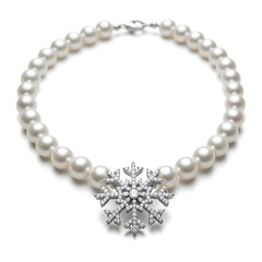 Elegant pearl necklace adorned with a sparkling diamond snowflake pendant