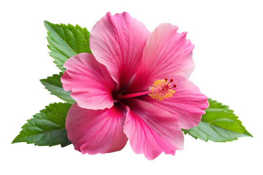 Beautiful pink hibiscus flower isolated on transparent background