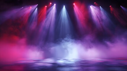 Empty music stage under dramatic lighting