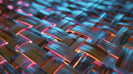 Futuristic bamboo forest glowing with neon lights