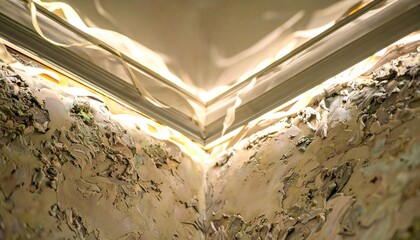 Abstract Beige Wall Corner Texture with Subtle Gold Lighting