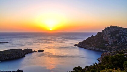 Sunrise over a tranquil bay