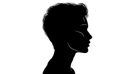 Minimalist black silhouette of a person's head in profile view, a stark and modern graphic illustration of human identity