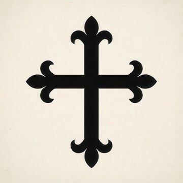 Elegant isolated black flory cross illustration on a textured cream background, embodying faith, spirituality, and timeless historical symbolism for religious and decorative projects.