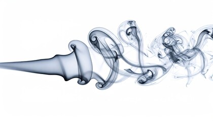 Abstract Blue Smoke Curls on White Background
