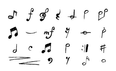 モノクロ手描き風音楽記号イラストセット